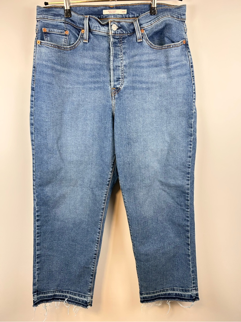 Levi’s Wedgie Straight Jeans 16W Medium Wash High Rise Raw Hem
